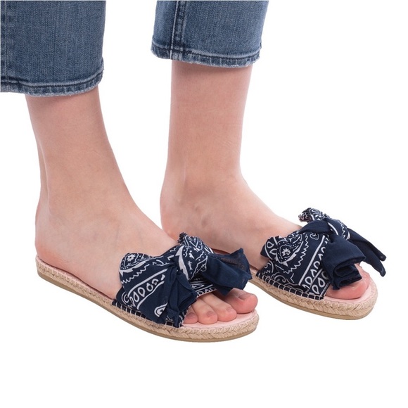 Nine West Bow Slip-on Espadrille Slide - Bandana Blue - NIB - Picture 2 of 14